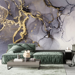 Tapet personalizat marble cu marmura in nuante de cerneala cu accente aurii golden ink