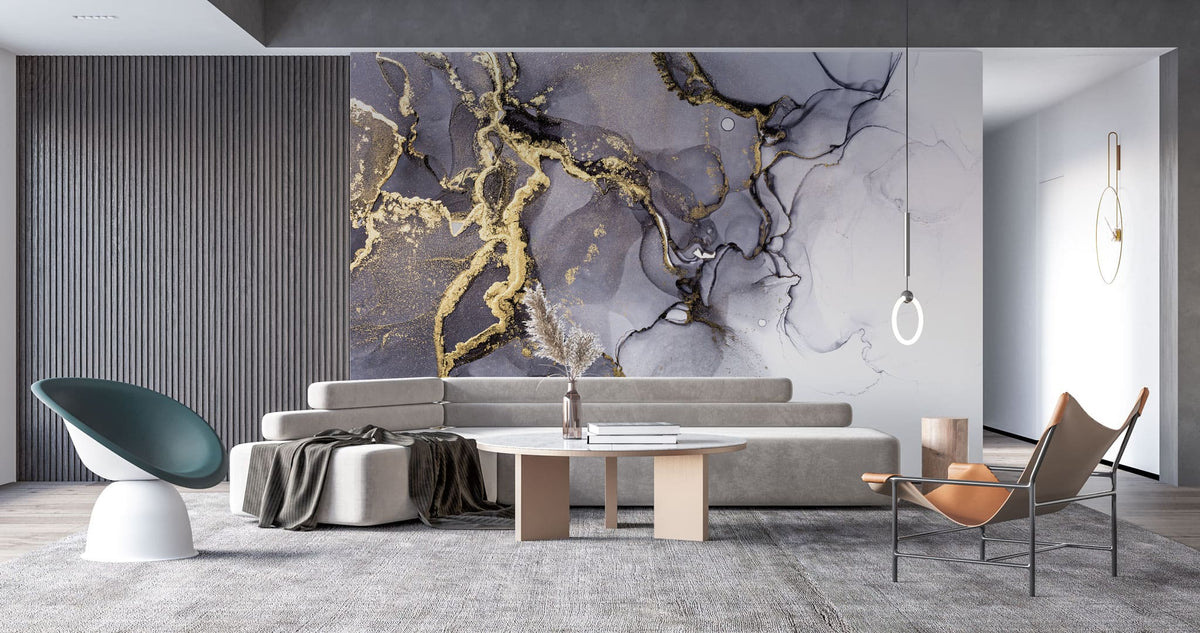 Tapet personalizat marble cu marmura in nuante de cerneala cu accente aurii golden ink