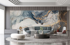 Tapet personalizat marble cu marmura in nuante fumurii cu accente aurii pouring glitter