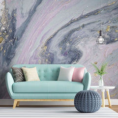 Tapet personalizat marble cu marmura in nuante de roz si gri cu accente sclipitoare aurii nebula