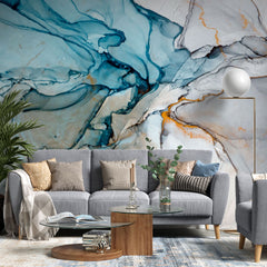 Tapet personalizat marble cu marmura in nuante de turcoaz cu accente sclipitoare ocean marble