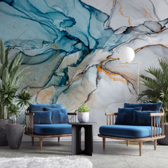 Tapet personalizat marble cu marmura in nuante de turcoaz cu accente sclipitoare ocean marble