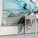 Tapet personalizat marble cu marmura in nuante de turcoaz cu accente sclipitoare ocean marble