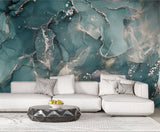 Tapet personalizat marble cu marmura in nuante oceanice cu accente argintii sclipitoare silver blue