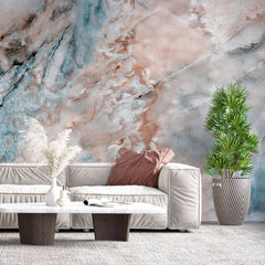 Tapet personalizat marble in nuante de cuart roz pal si albastru pale quartz