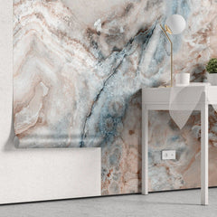 Tapet personalizat marble in nuante de cuart roz pal si albastru pale quartz
