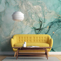 Tapet personalizat marble in nuante de verde alga si praf auriu goldish algae