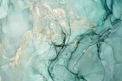 Tapet personalizat marble in nuante de verde alga si praf auriu goldish algae
