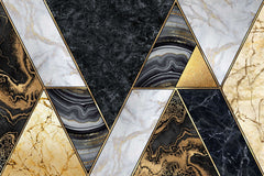Tapet personalizat marble cu forme abstracte art deco in nuante de negru alb si auriu art deco marble