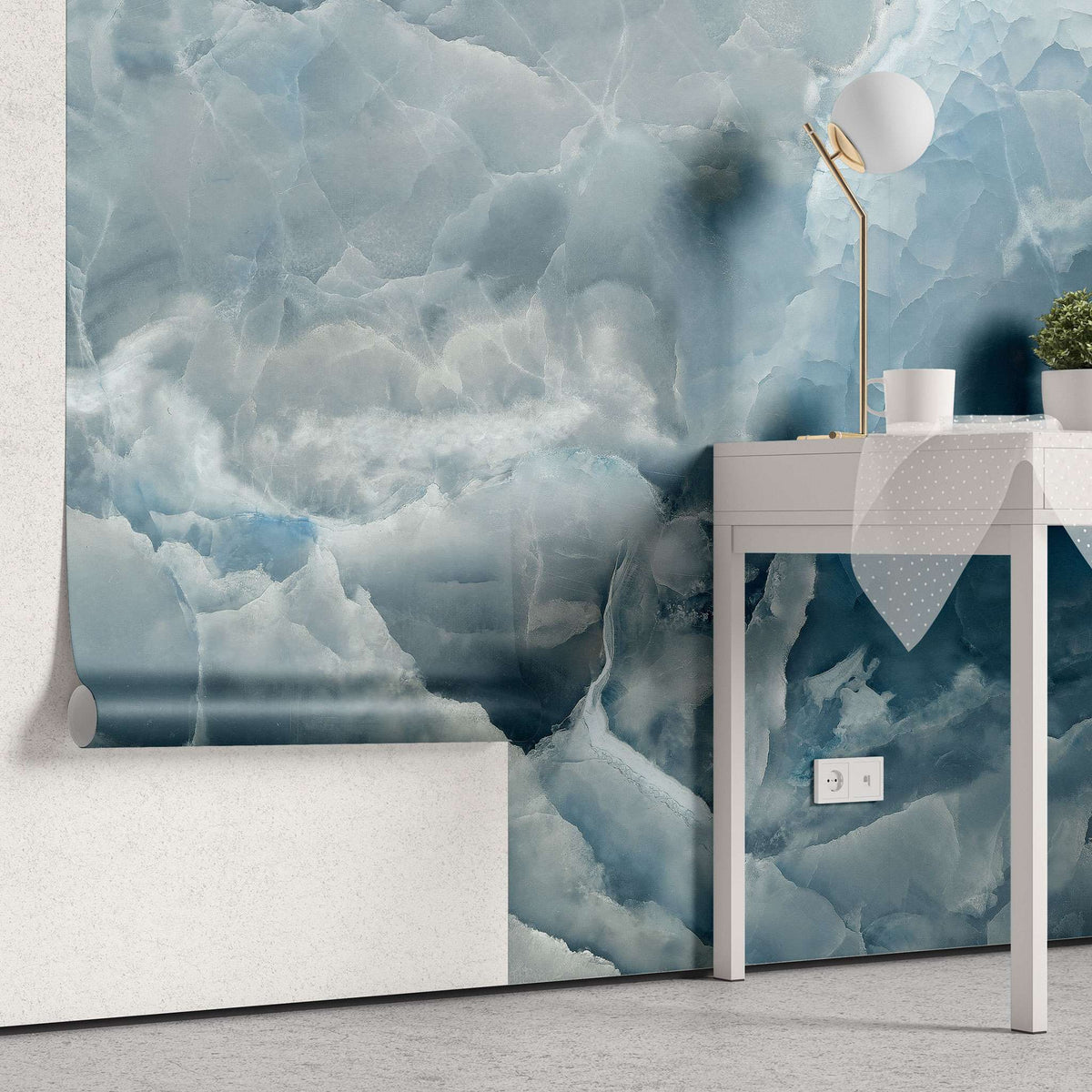 Tapet personalizat marble in nuante de albastru above the clouds