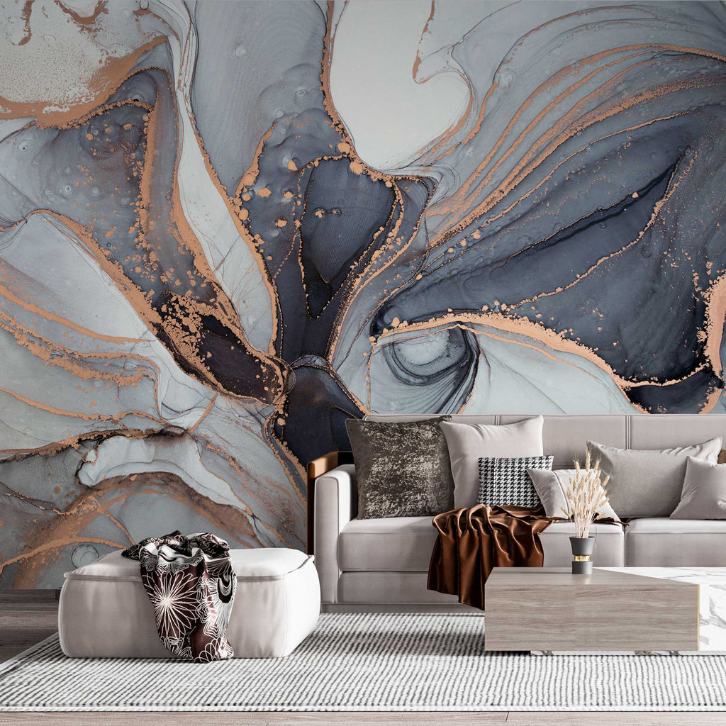 Tapet personalizat marble in nuante de agat natural gri grey agate