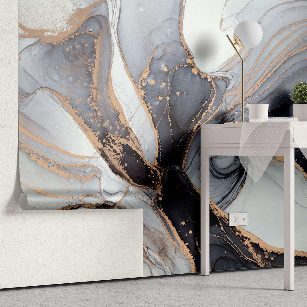 Tapet personalizat marble in nuante de agat natural gri grey agate