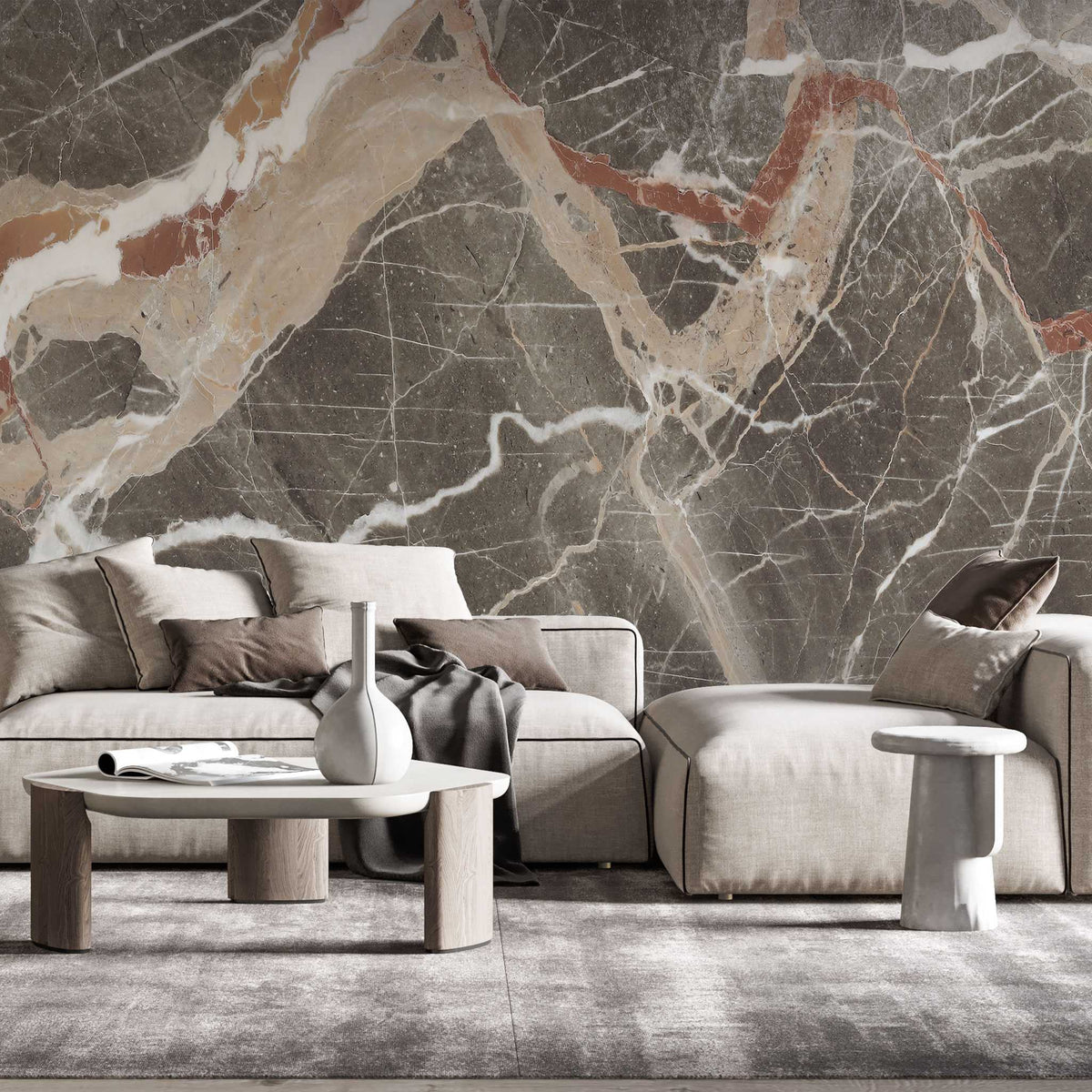 Tapet personalizat marble in nuante pamantii de argila si granit clay granit