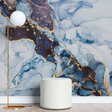 Tapet personalizat marble in nuante de albastru cu insertii aurii blue nebula