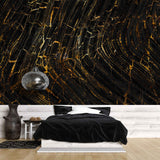 Tapet personalizat marble in nuante de negru cu insertii aurii golden lava