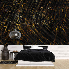 Tapet personalizat marble in nuante de negru cu insertii aurii golden lava