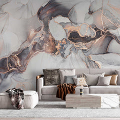 Tapet personalizat marble in nuante de roz pal, gri si alb pinky marble