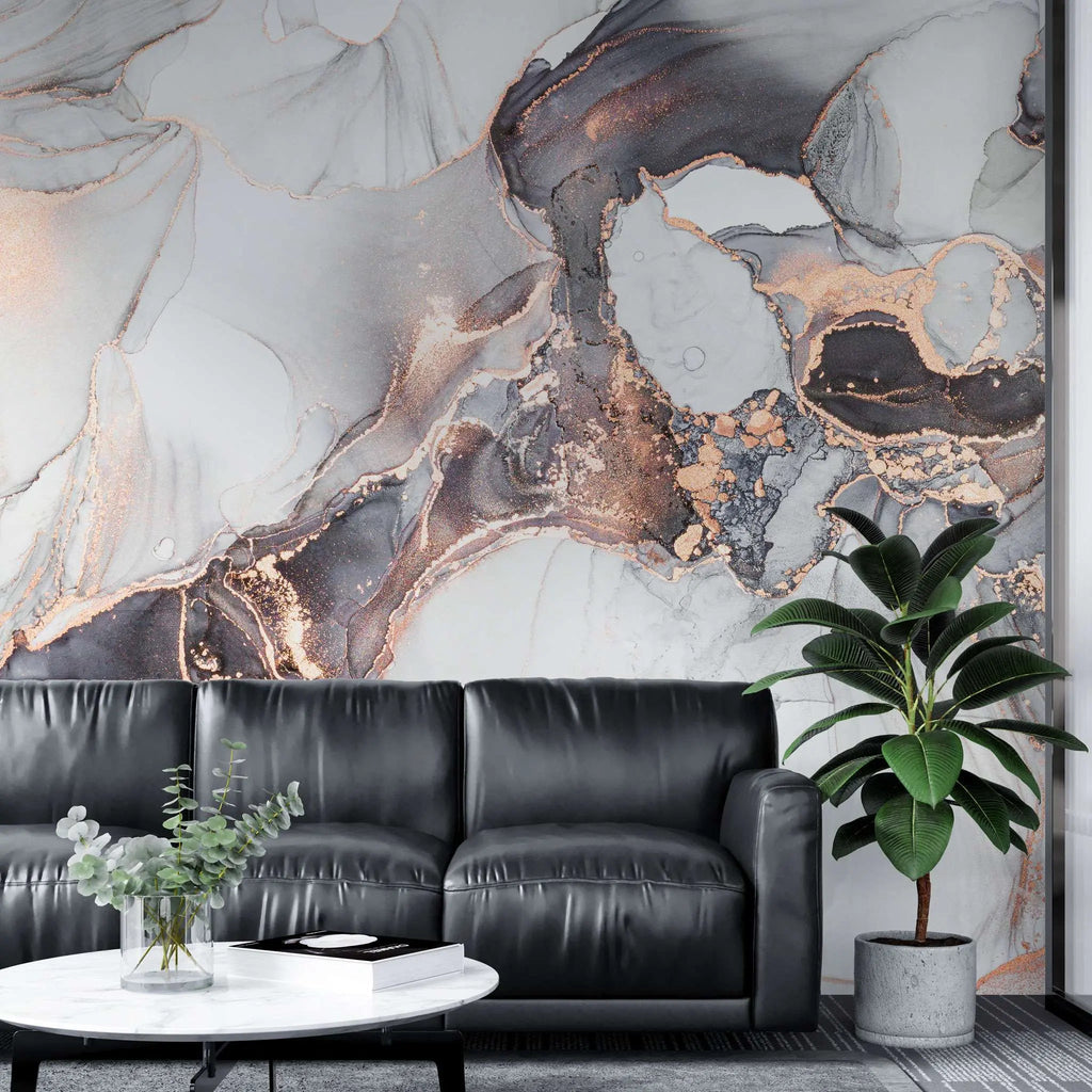 Tapet personalizat marble in nuante de roz pal, gri si alb pinky marble