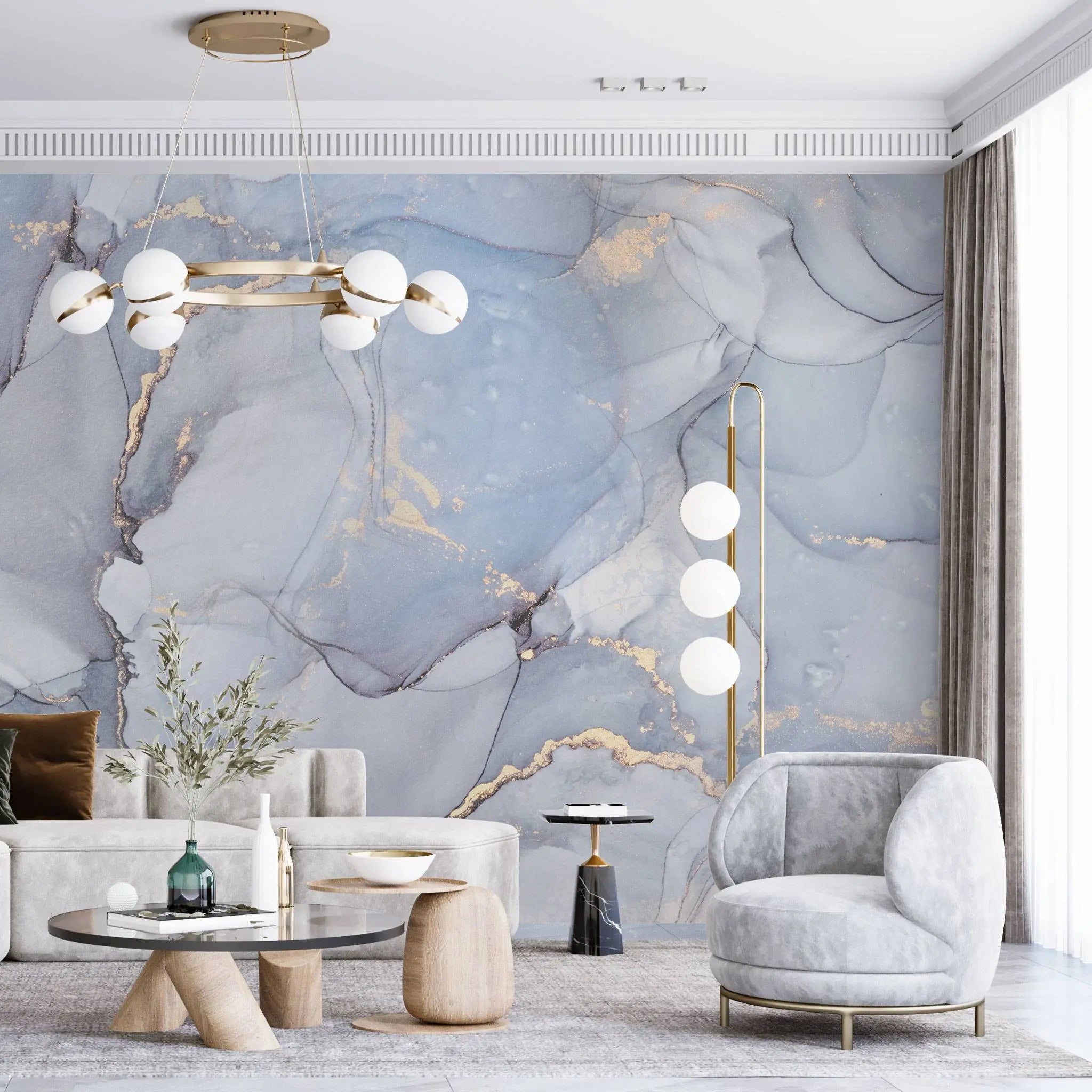 Tapet personalizat marble in nuante de albastru deschis serenity blue
