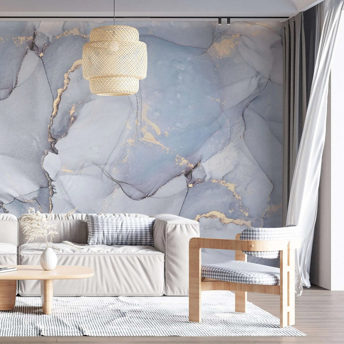 Tapet personalizat marble in nuante de albastru deschis serenity blue