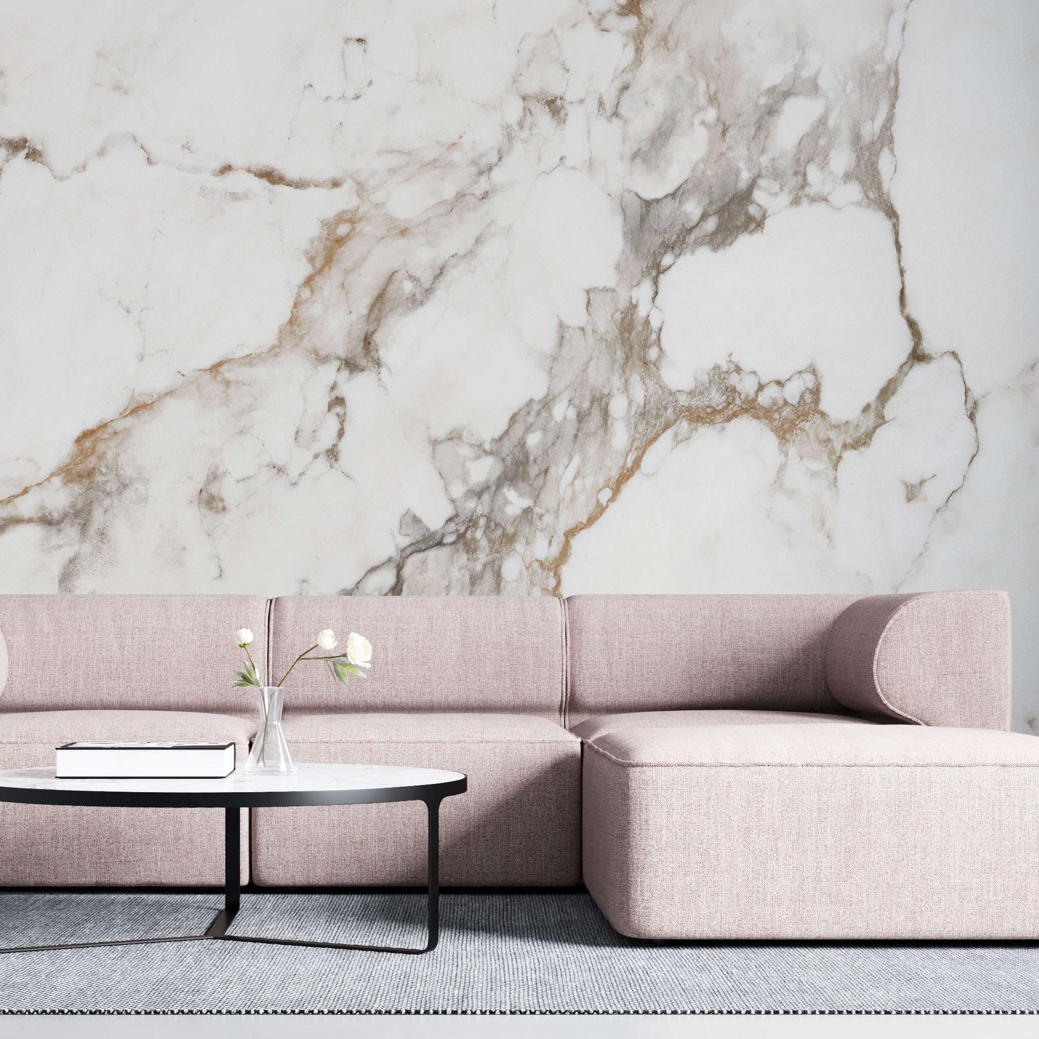 Tapet personalizat marble in nuante de marmura alba clasica cu insertii maro clasic marble