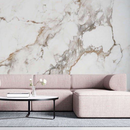 Tapet personalizat marble in nuante de marmura alba clasica cu insertii maro clasic marble