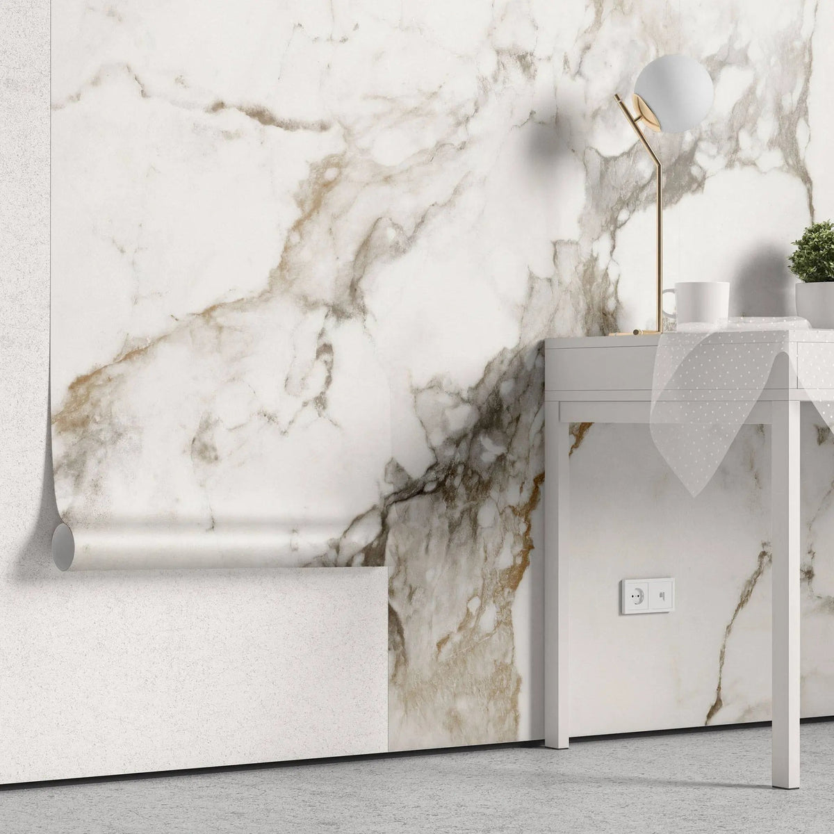 Tapet personalizat marble in nuante de marmura alba clasica cu insertii maro clasic marble