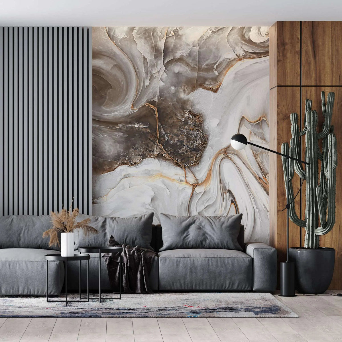 Tapet personalizat marble in nuante de maro si alb in forma de vartejuri latte swirl