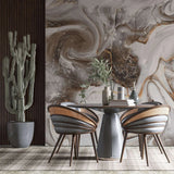 Tapet personalizat marble in nuante de maro si alb in forma de vartejuri latte swirl