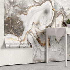 Tapet personalizat marble in nuante de maro si alb in forma de vartejuri latte swirl