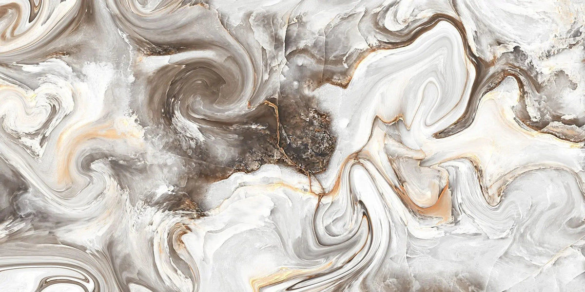 Tapet personalizat marble in nuante de maro si alb in forma de vartejuri latte swirl