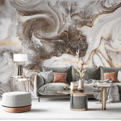 Tapet personalizat marble in nuante de maro si alb in forma de vartejuri latte swirl