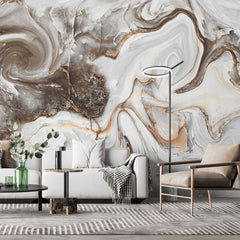 Tapet personalizat marble in nuante de maro si alb in forma de vartejuri latte swirl