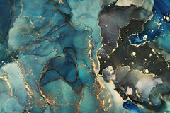 Tapet personalizat marble in nuante de verde albastru si negru cu insertii aurii stormy sea