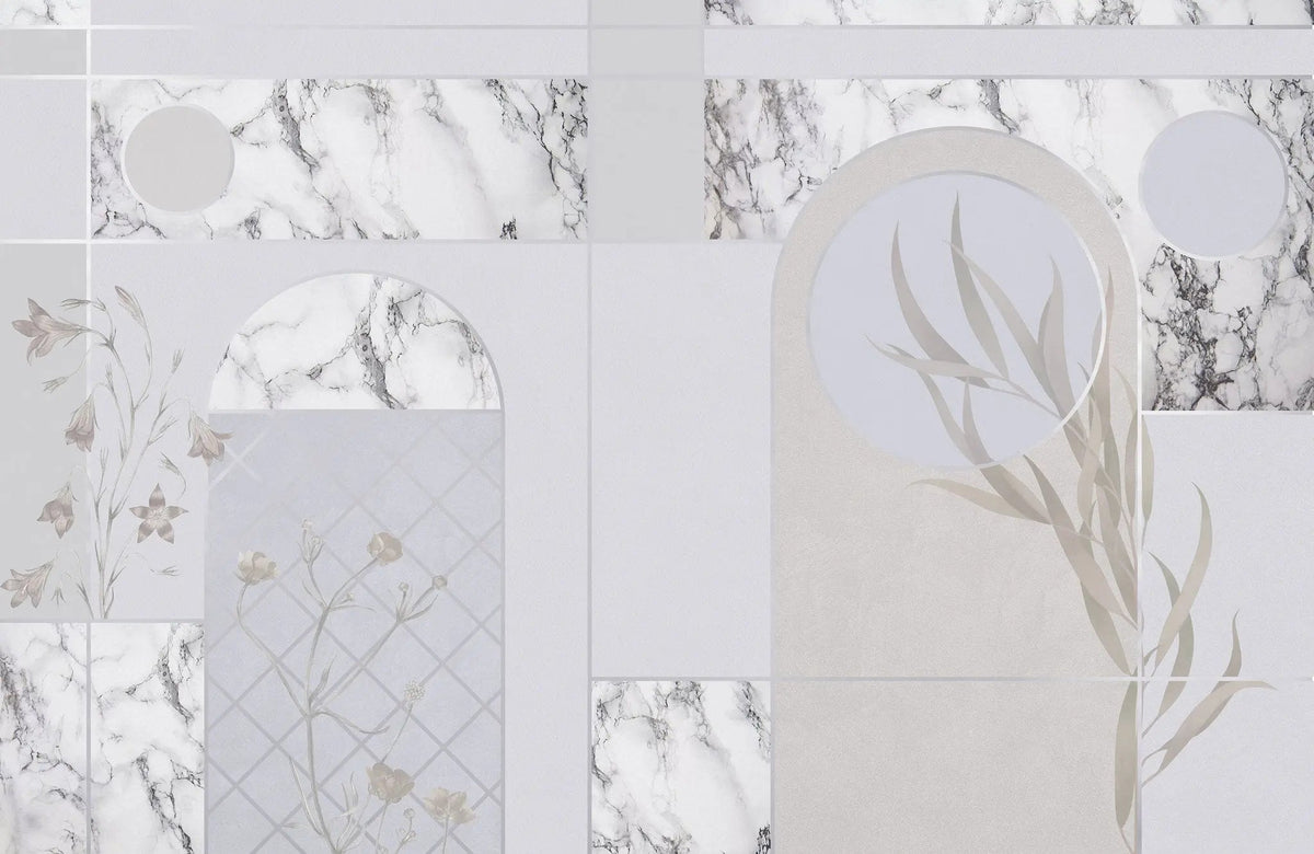 Tapet personalizat marble in nuante de marmura alba cu modele anstracte minimaliste minimalist marble design