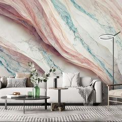 Tapet personalizat marble in nuante deschise de roz si albastru in stilul muntilor din peru light peru
