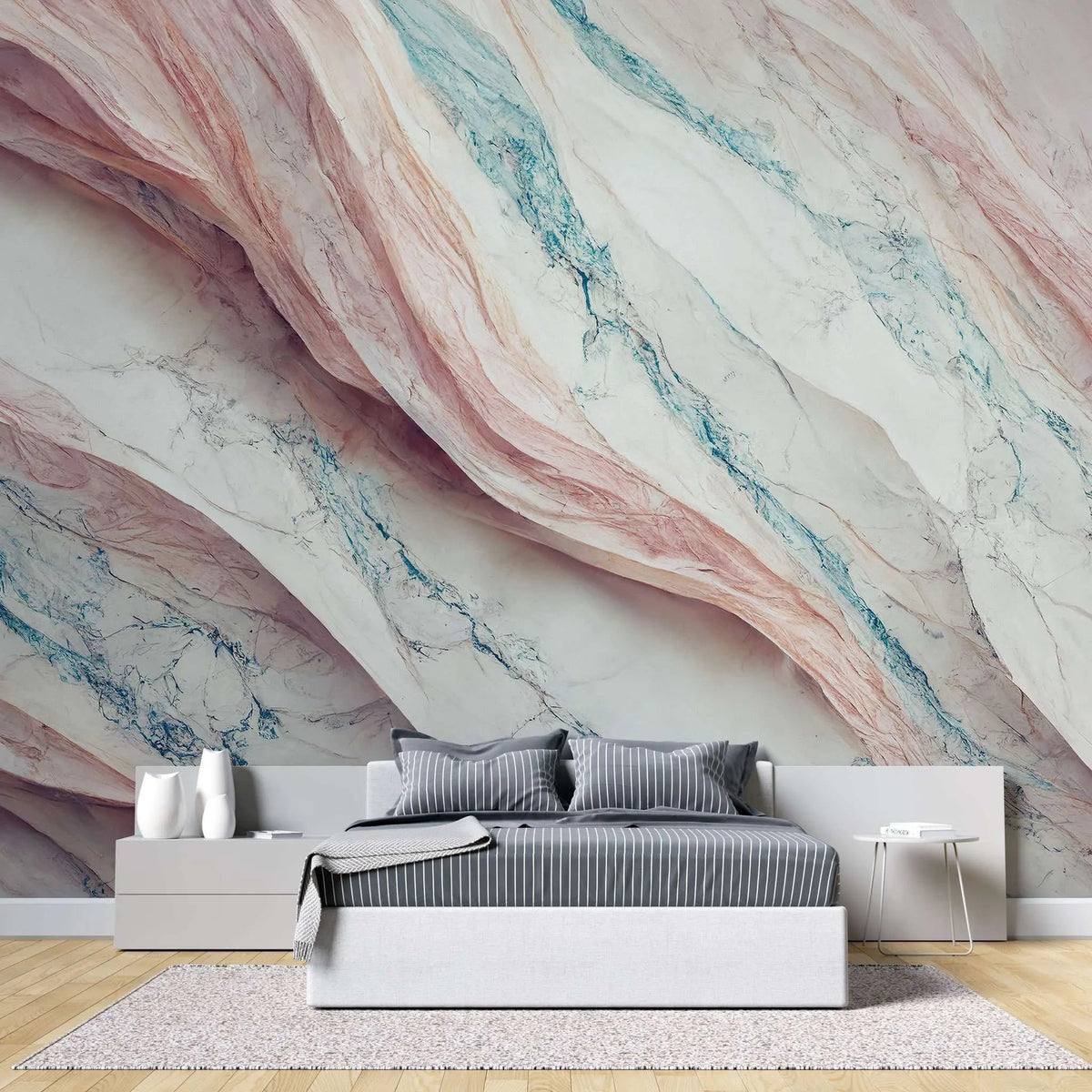 Tapet personalizat marble in nuante deschise de roz si albastru in stilul muntilor din peru light peru
