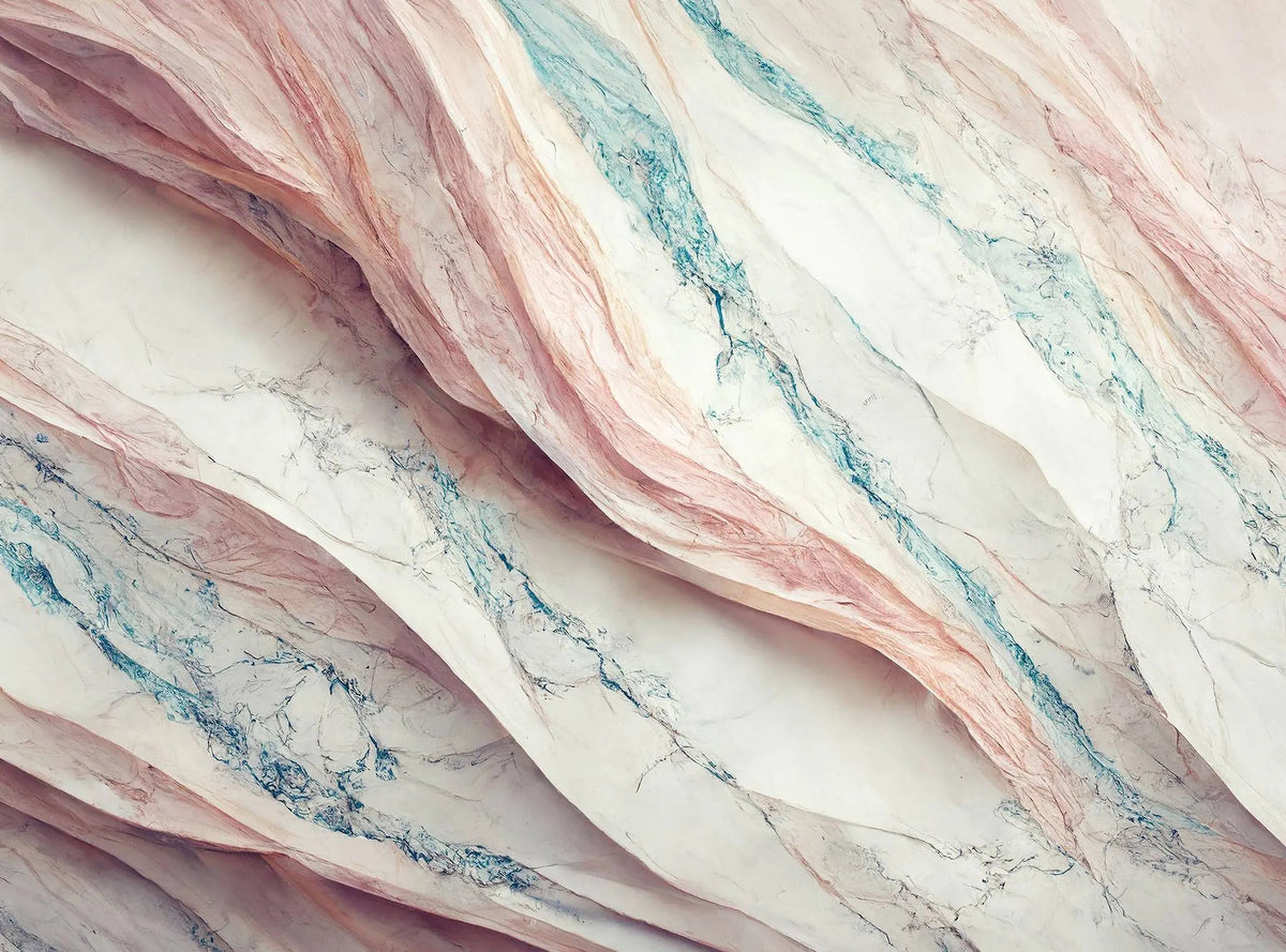 Tapet personalizat marble in nuante deschise de roz si albastru in stilul muntilor din peru light peru