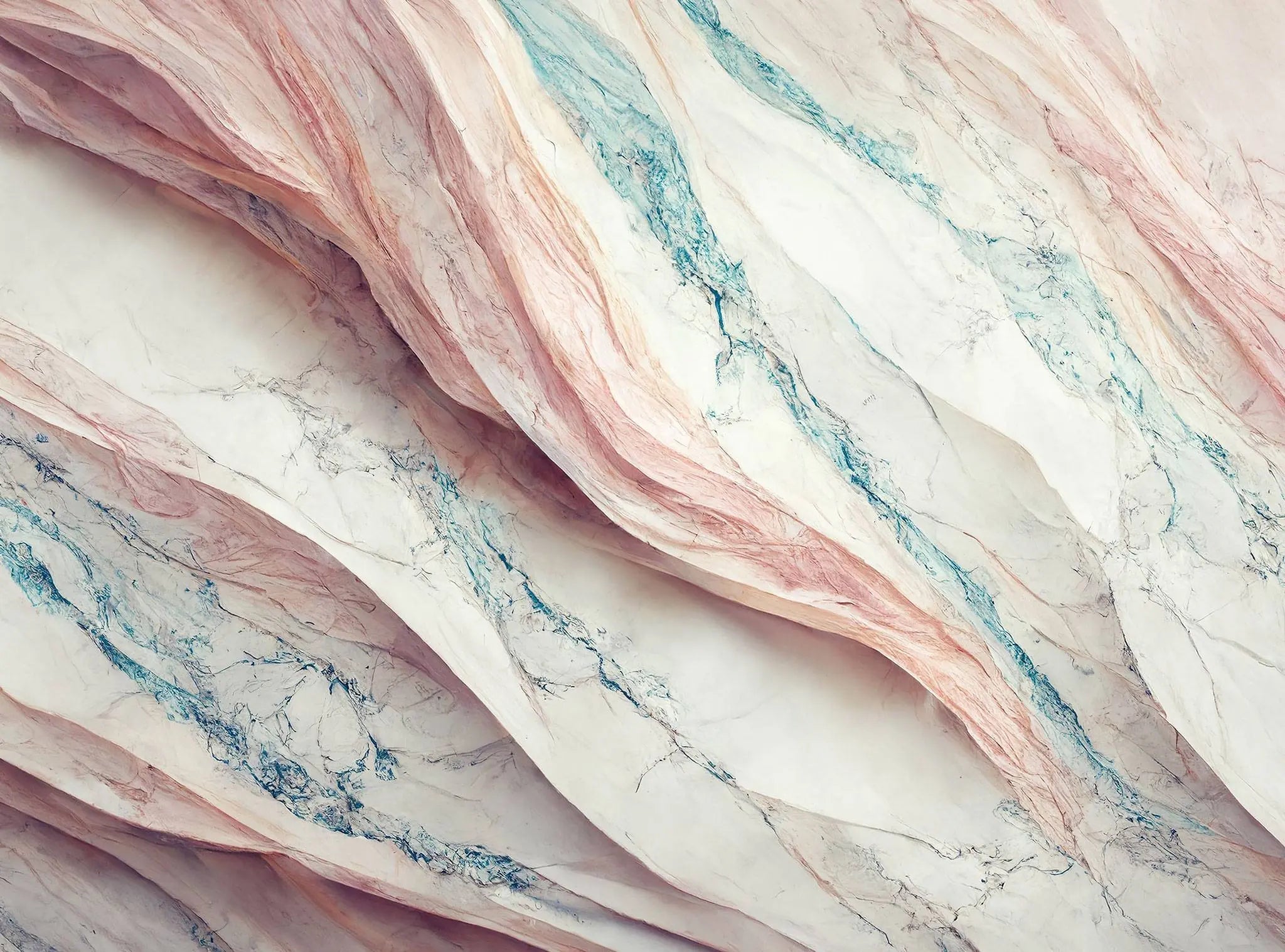 Tapet personalizat marble in nuante deschise de roz si albastru in stilul muntilor din peru light peru