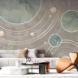 Tapet personalizat marble cu cercuri abstracte in nuante de verde menta si maro marble solar system