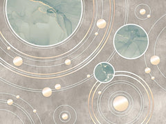 Tapet personalizat marble cu cercuri abstracte in nuante de verde menta si maro marble solar system