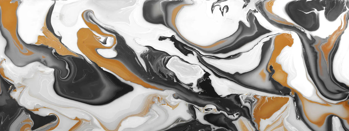Tapet personalizat marble cu forme fluide in nuante de negru maro si alb fluid marble