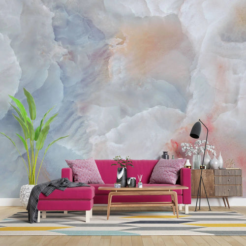 Tapet personalizat marble cu marmura/piatra semipretioasa in nuante de roz aprins si albastru deschis nebula sunrise