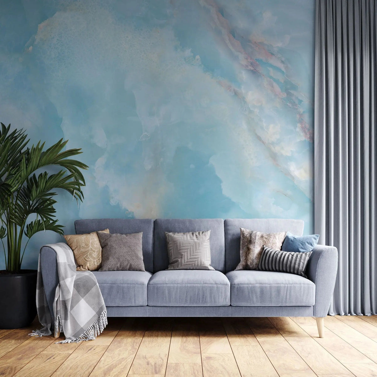 Tapet personalizat marble cu marmura/piatra semipretioasa in nuante de albastru deschis asemenea marii egee agean marble