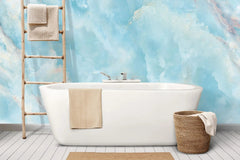 Tapet personalizat marble cu marmura/piatra semipretioasa in nuante de albastru deschis asemenea marii egee agean marble