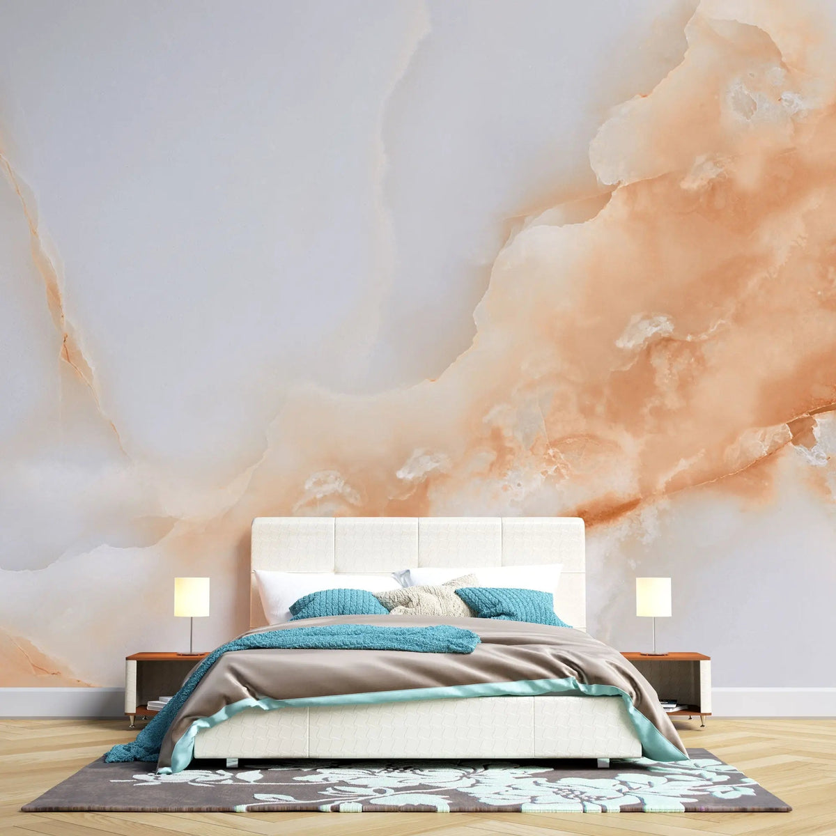 Tapet personalizat marble cu marmura/piatra semipretioasa in nuante de piersica si alb white peach
