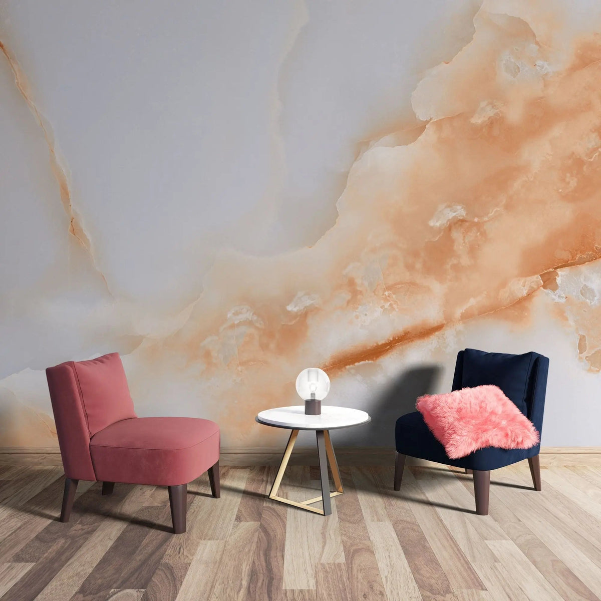 Tapet personalizat marble cu marmura/piatra semipretioasa in nuante de piersica si alb white peach