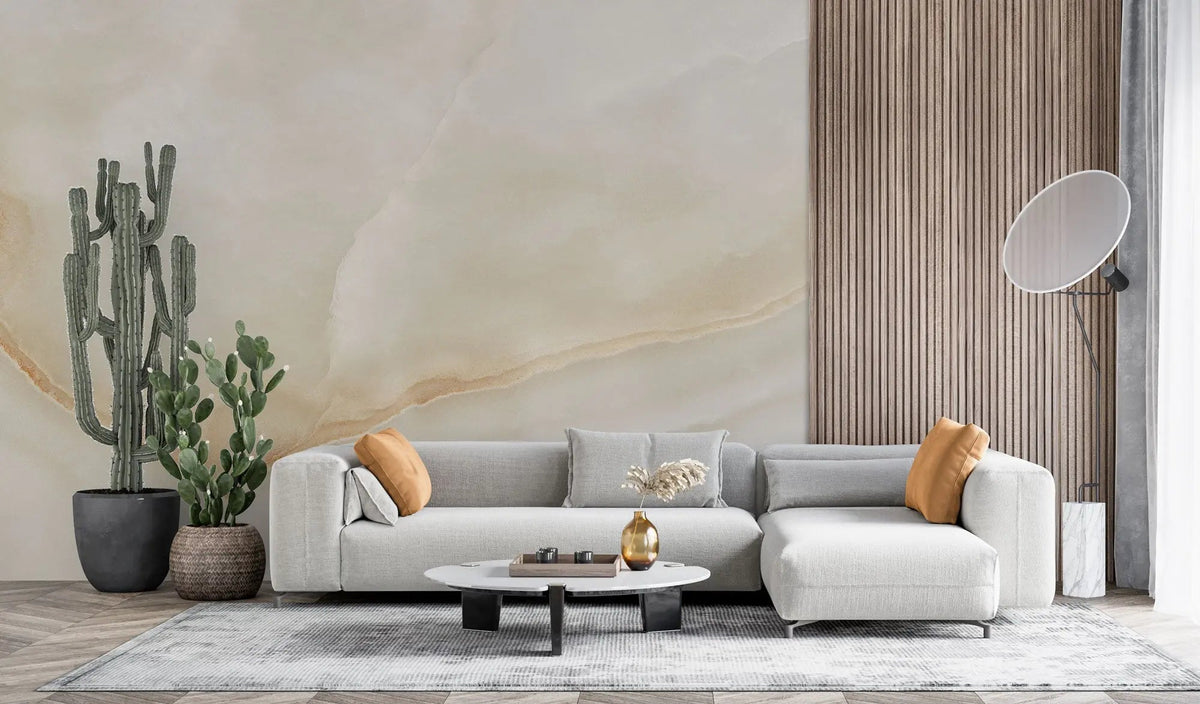 Tapet personalizat marble in nuante fine de bej si alb sidefat de marmura cuart finesse