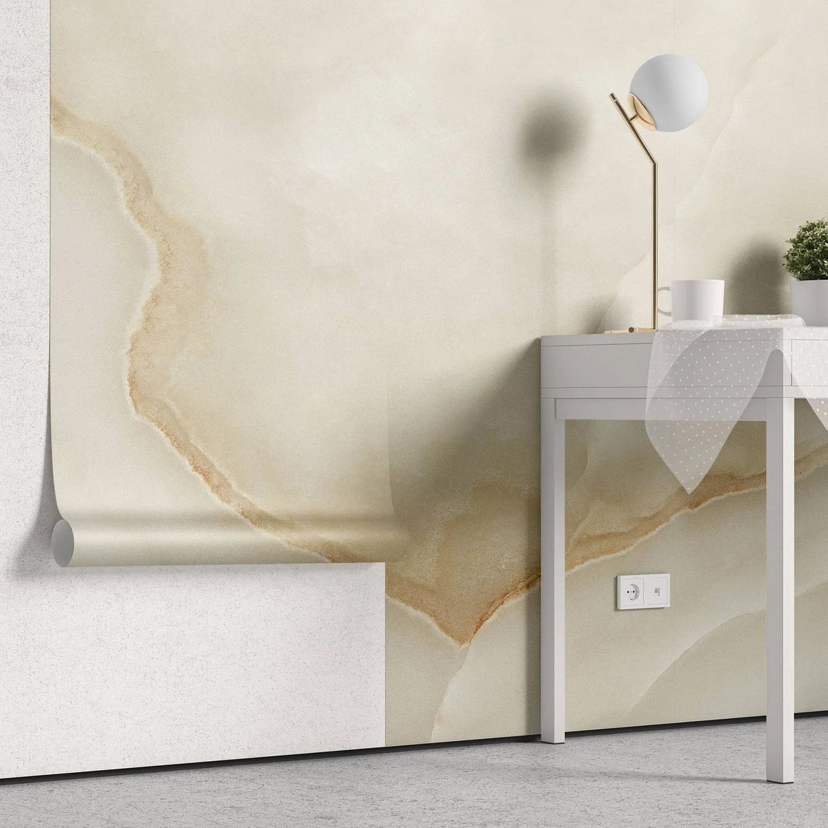 Tapet personalizat marble in nuante fine de bej si alb sidefat de marmura cuart finesse