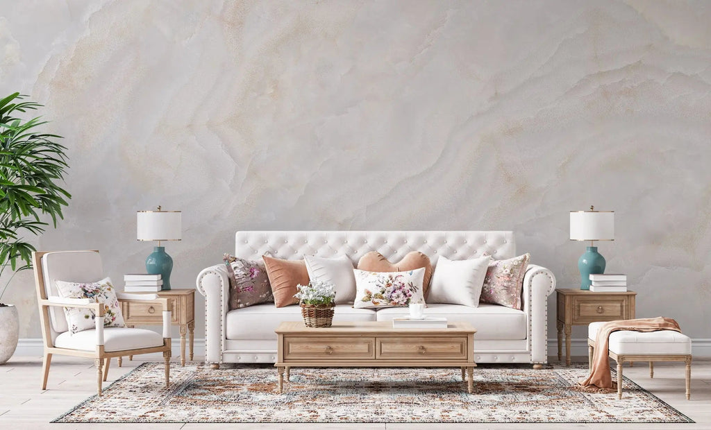 Tapet personalizat marble in nuante fine de bej si alb sidefat de marmura cuart finesse